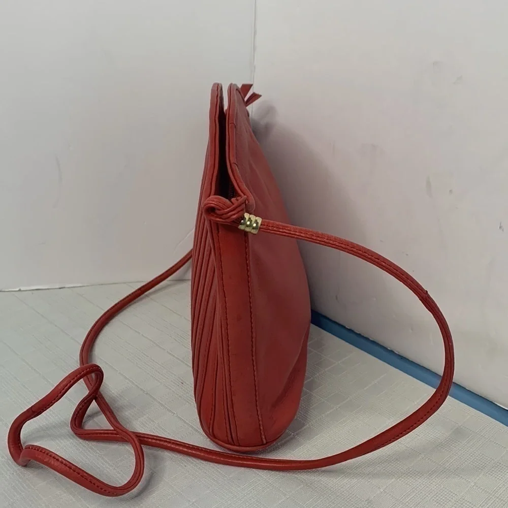 Saks Fifth Avenue coral red leather bag